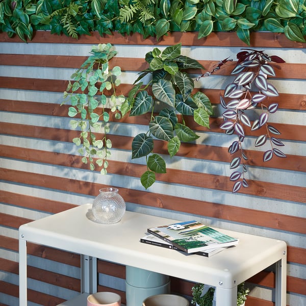 FEJKA artificial plant with wall holder, in/outdoor/green/lilac