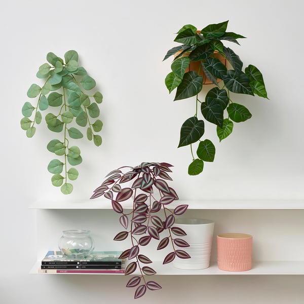 FEJKA artificial plant with wall holder, in/outdoor/green/lilac