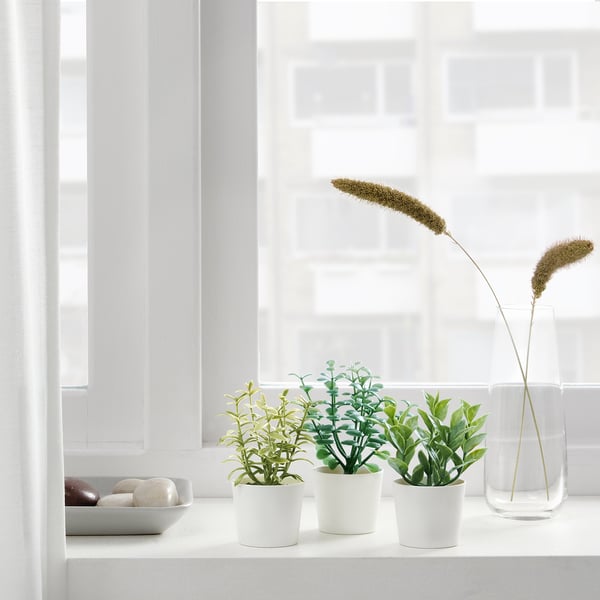 FEJKA artifi potted plant w pot, set of 3, in/outdoor herbs