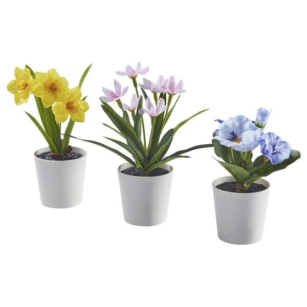 FEJKA - Artifi potted plant w pot, set of 3, in/outdoor flower, 6 cm