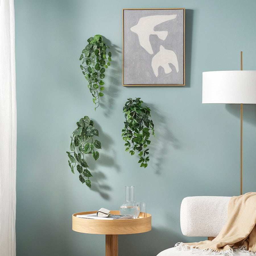 FEJKA artificial plant, set of 3, with wall holder/in/outdoor green