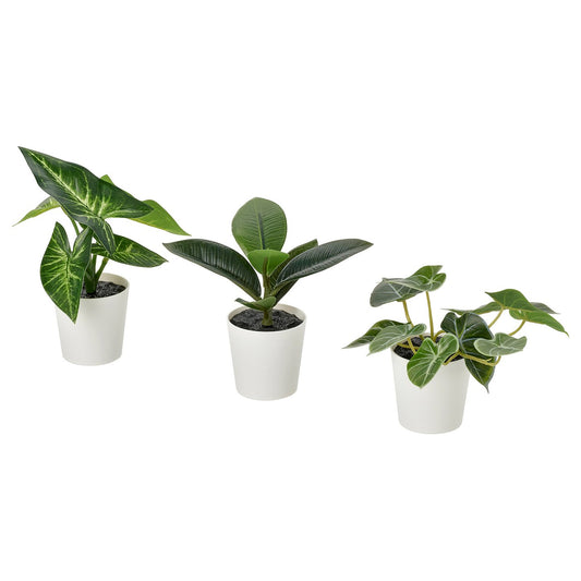 FEJKA artificial potted plant, set of 3, in/outdoor leaf