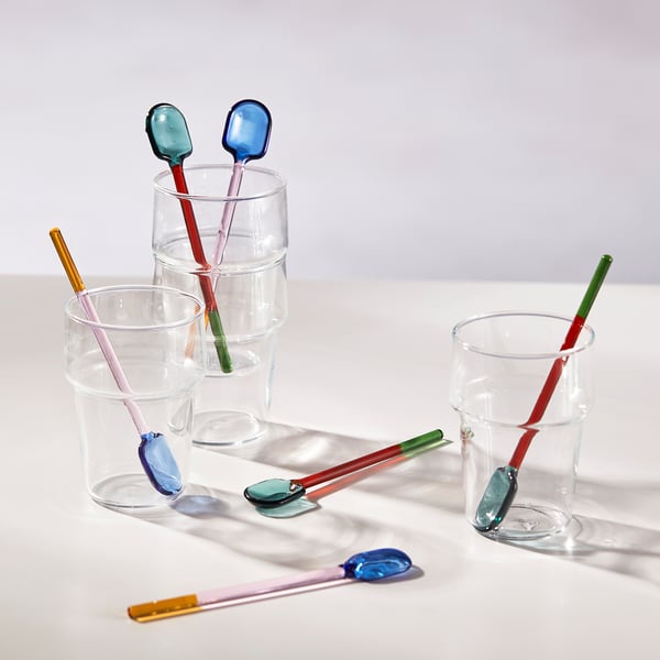 FENGÖMMARE set of 2 spoons, glass/multicolor, 16 cm