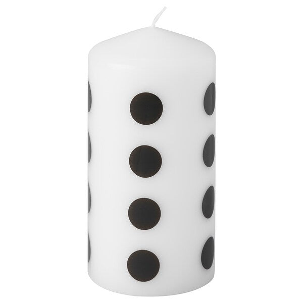 FENOMEN - Unscented pillar candle, dotted/black white, 14 cm