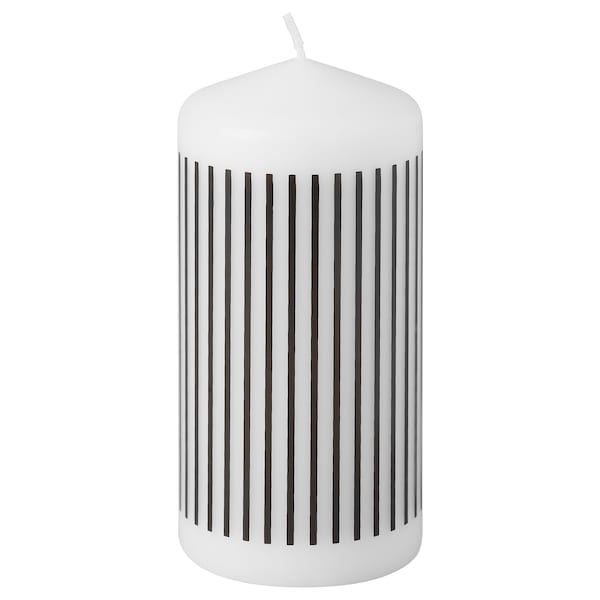FENOMEN - Unscented pillar candle, narrow-striped/black white, 14 cm