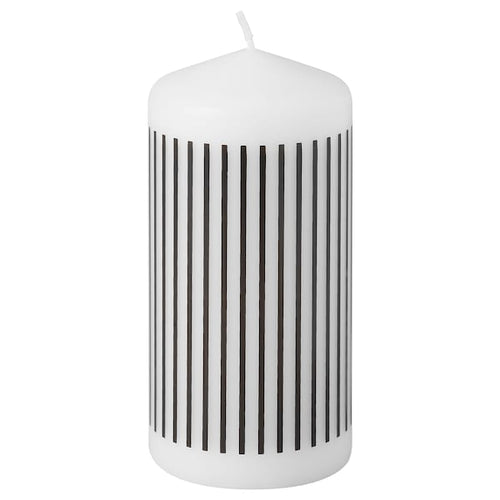 FENOMEN unscented pillar candle, narrow-striped/black white, 6.8 cm