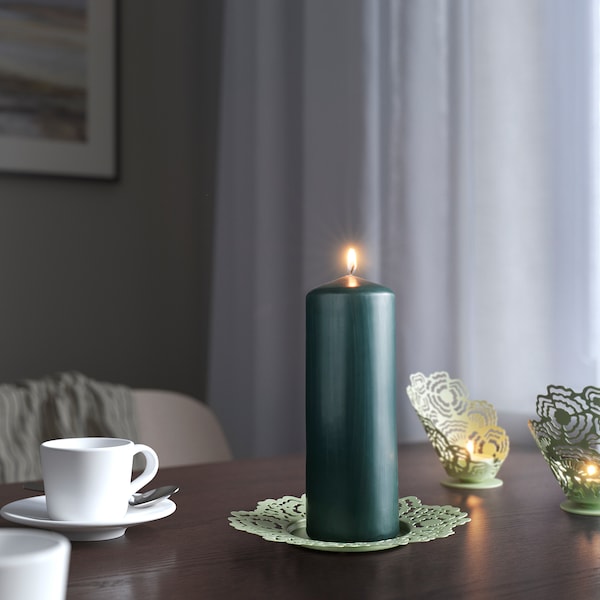 FENOMEN - Unscented pillar candle, dark grey-green, 19 cm