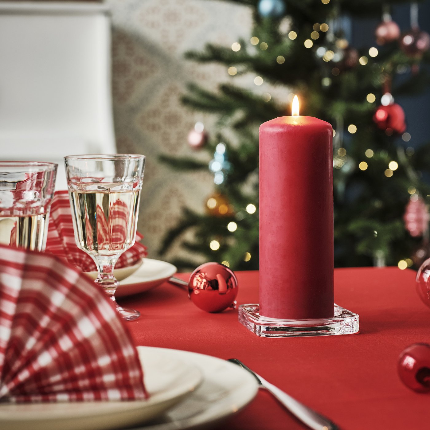 FENOMEN unscented pillar candle, red, 19 cm