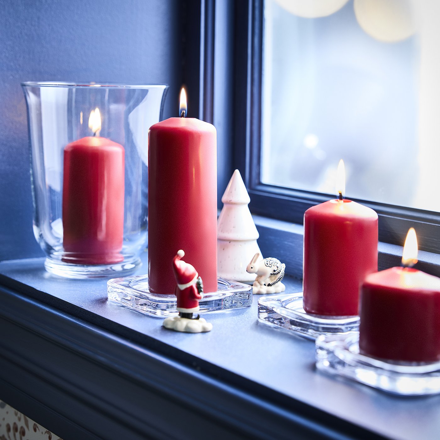 FENOMEN unscented pillar candle, set of 4, red