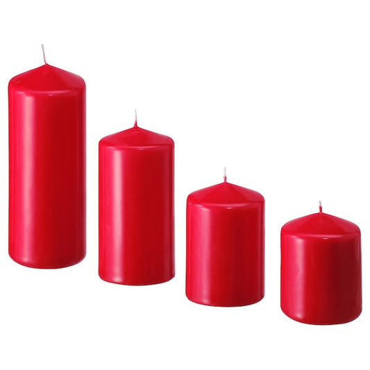 FENOMEN - Unscented pillar candle, set of 4, red