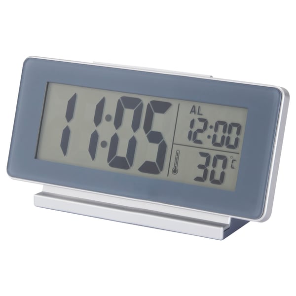FILMIS clock/thermometer/alarm, grey, 16.5x9 cm