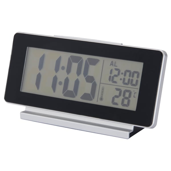 FILMIS clock/thermometer/alarm, black, 16.5x9 cm