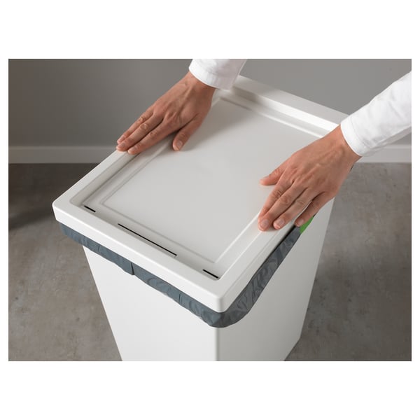 FILUR bin with lid, white, 42 l