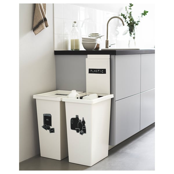 FILUR bin with lid, white, 42 l