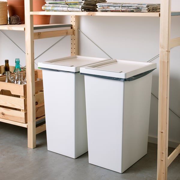 FILUR bin with lid, white, 42 l