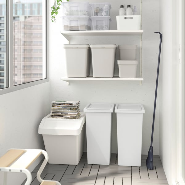FILUR bin with lid, white, 42 l