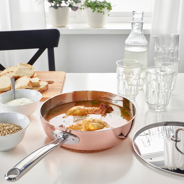 FINMAT sauté pan with lid, copper/stainless steel, 25 cm