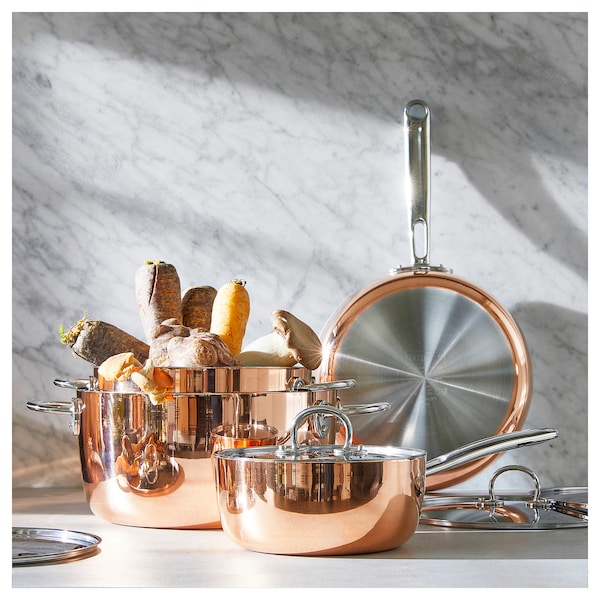 FINMAT - Sauté pan with lid, copper/stainless steel, 25 cm