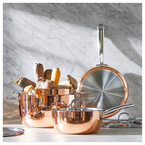 FINMAT sauté pan with lid, copper/stainless steel, 25 cm