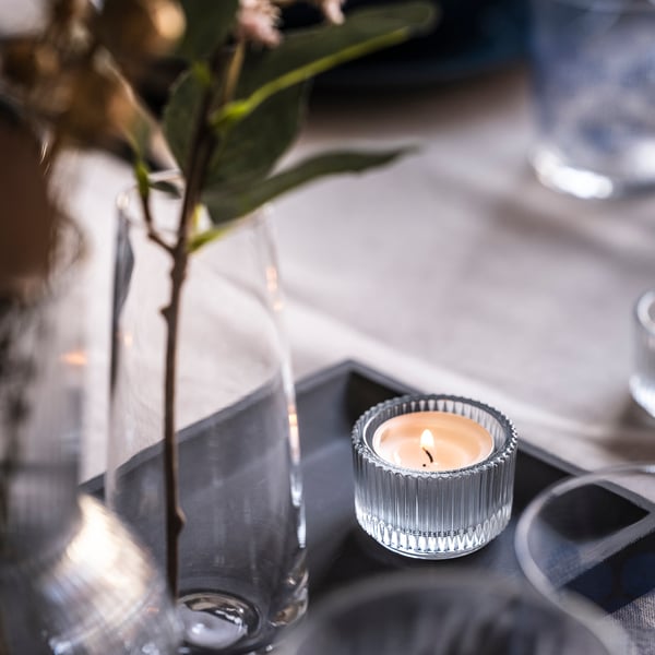 FINSMAK - FINSMAK Tealight holder, clear glass, 3.5 cm