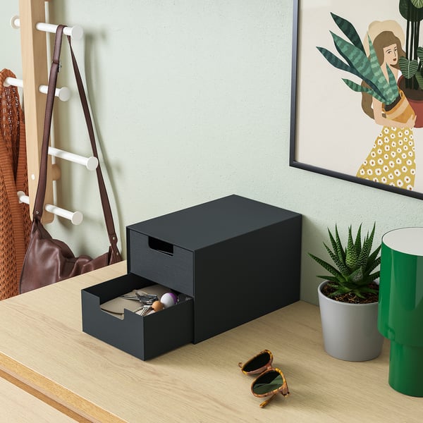 FJÄDERHARV mini chest with 2 drawers, anthracite, 16x25 cm