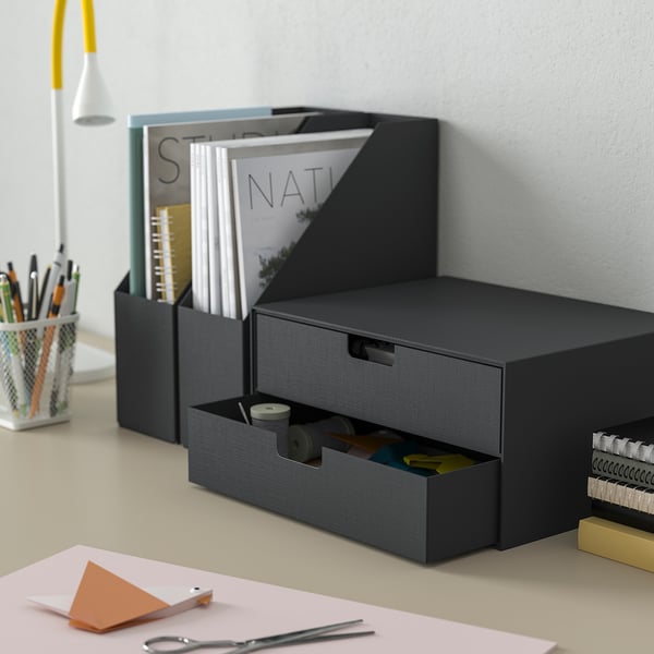 FJÄDERHARV mini chest with 2 drawers, anthracite, 32x25 cm