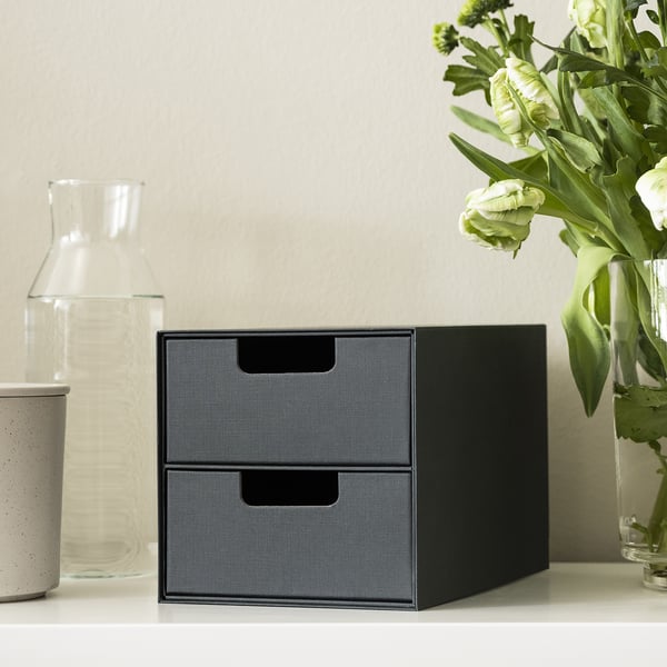 FJÄDERHARV mini chest with 2 drawers, anthracite, 16x25 cm
