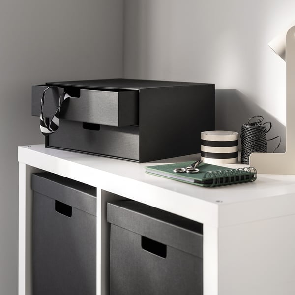 FJÄDERHARV mini chest with 2 drawers, anthracite, 32x25 cm