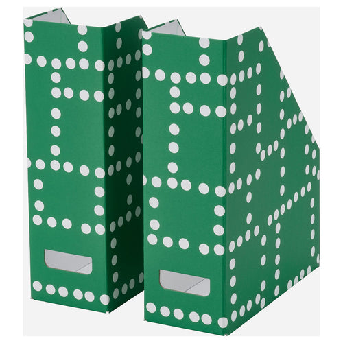 FJÄDERHARV magazine file, green/dotted, 10x31x25 cm, 2 pack