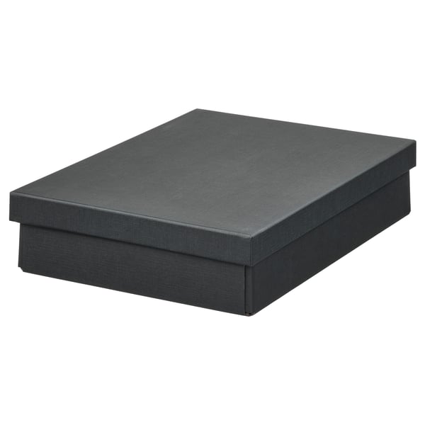 FJÄDERHARV storage box with lid, anthracite, 25x35x8 cm