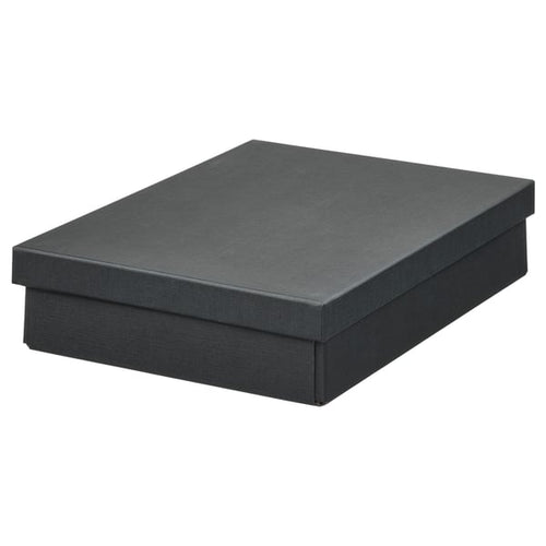 FJÄDERHARV storage box with lid, anthracite, 25x35x8 cm