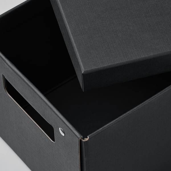 FJÄDERHARV storage box with lid, anthracite, 18x25x16 cm