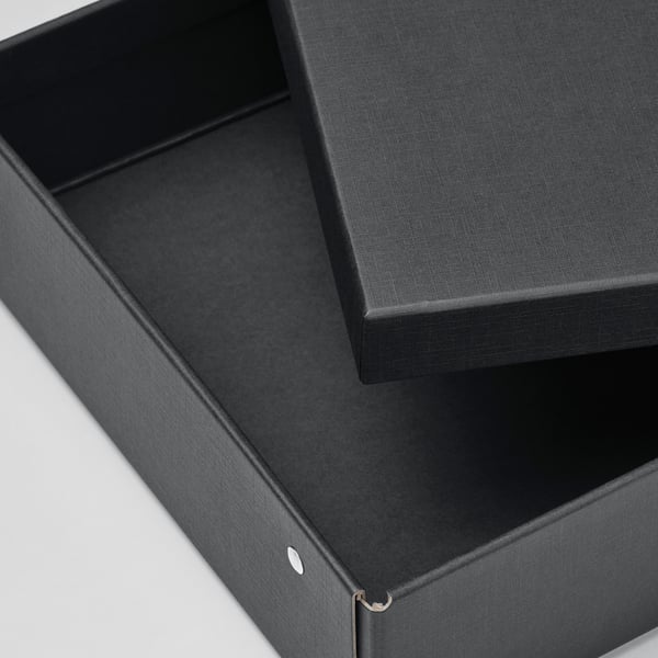 FJÄDERHARV storage box with lid, anthracite, 25x35x8 cm