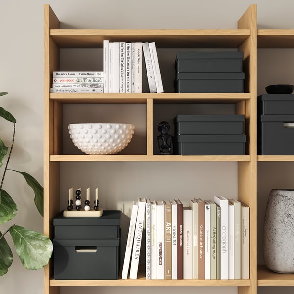 FJÄDERHARV storage box with lid, anthracite, 25x35x8 cm