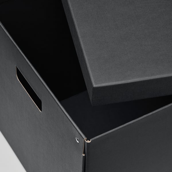 FJÄDERHARV storage box with lid, anthracite, 32x35x31 cm