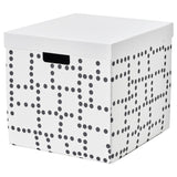 FJÄDERHARV storage box with lid, white/dotted, 32x35x31 cm