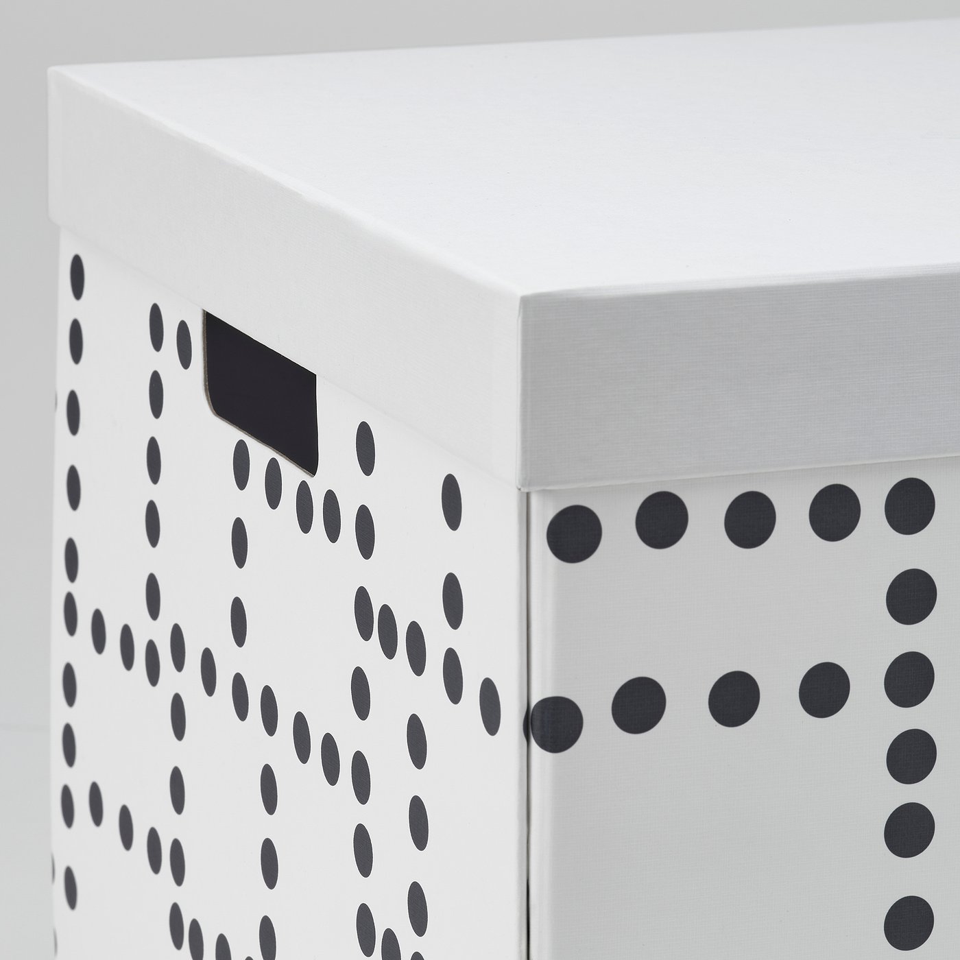 FJÄDERHARV storage box with lid, white/dotted, 32x35x31 cm