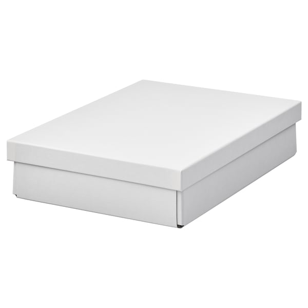 FJÄDERHARV storage box with lid, white, 25x35x8 cm