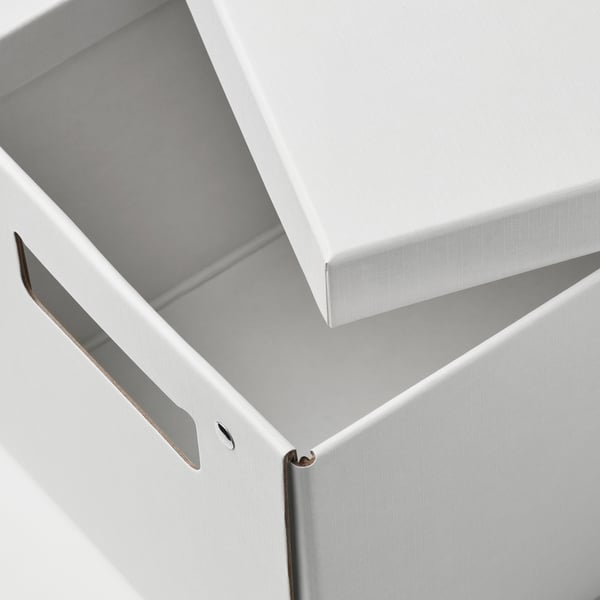 FJÄDERHARV storage box with lid, white, 18x25x16 cm