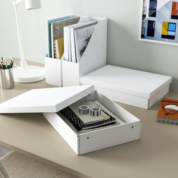 FJÄDERHARV - FJÄDERHARV Storage box with lid, white, 25x35x8 cm
