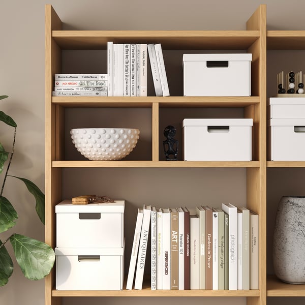 FJÄDERHARV storage box with lid, white, 25x35x16 cm