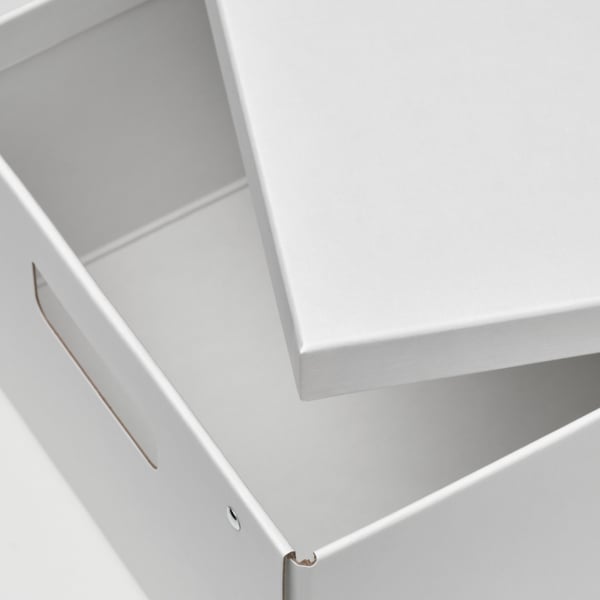 FJÄDERHARV storage box with lid, white, 25x35x16 cm