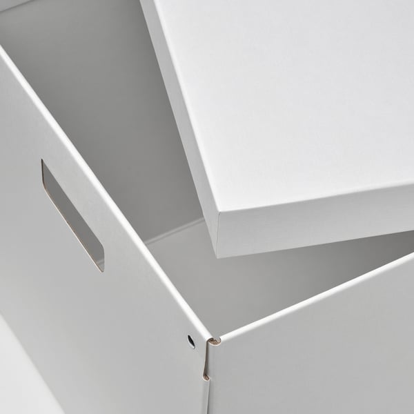 FJÄDERHARV storage box with lid, white, 32x35x31 cm