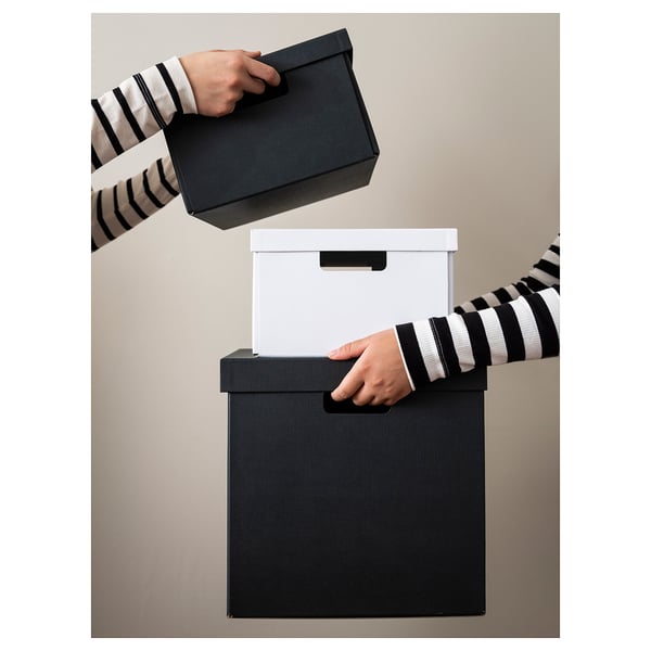 FJÄDERHARV storage box with lid, white, 25x35x16 cm