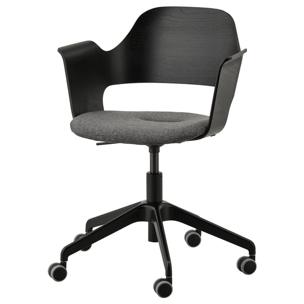 FJÄLLBERGET conference chair with castors, black stained ash veneer/Gunnared dark grey, 71 cm