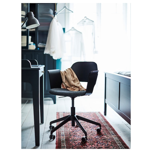 FJÄLLBERGET Conference chair, black stained ash veneer/Gunnared dark grey ,