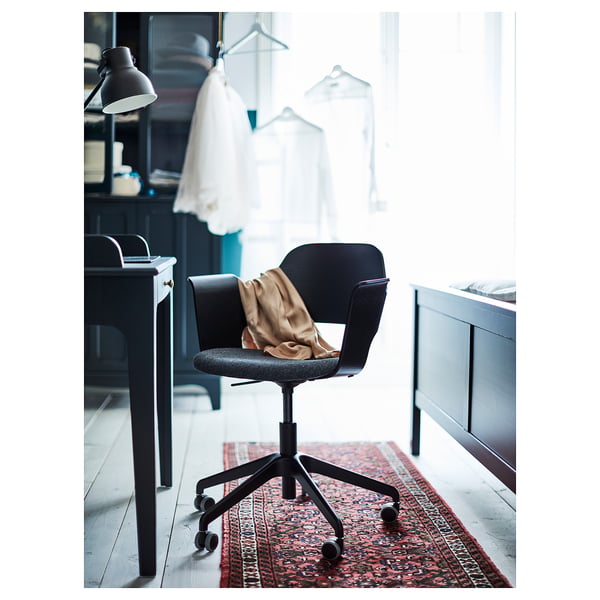 FJÄLLBERGET conference chair with castors, black stained ash veneer/Gunnared dark grey, 71 cm