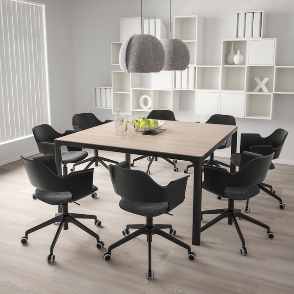 FJÄLLBERGET conference chair with castors, black stained ash veneer/Gunnared dark grey, 71 cm