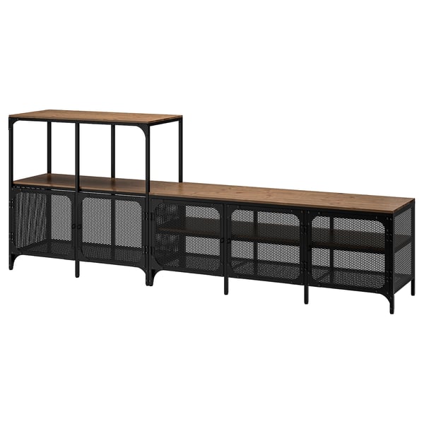 FJÄLLBO TV storage combination, black, 250x36x95 cm