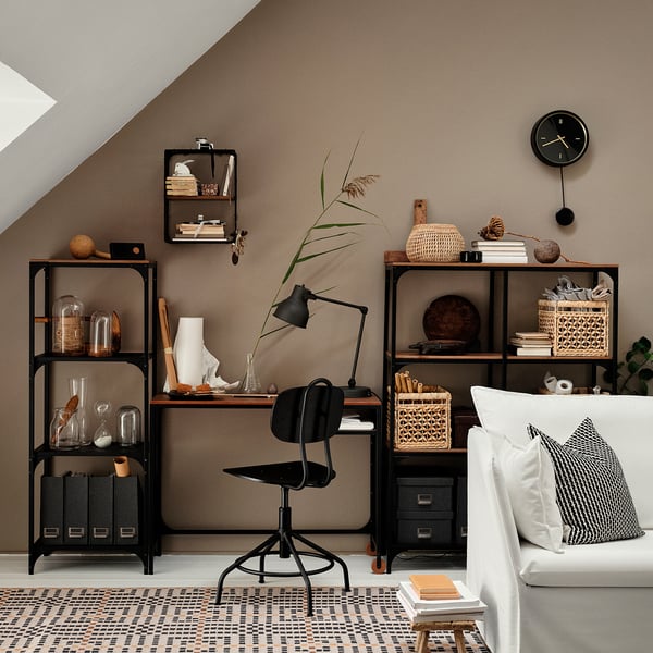 FJÄLLBO/KULLABERG / GULLHULT - Desk and storage combination, and swivel chair black/pine